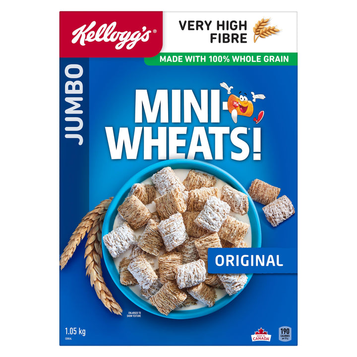Kellogg's Mini-Wheats® Jumbo Original Frosted Cereal 2 x 1050g – High Fibre Whole Grain Biscuits - Canadian Distribution - Ships Free Within Canada on Orders Above CAD $199