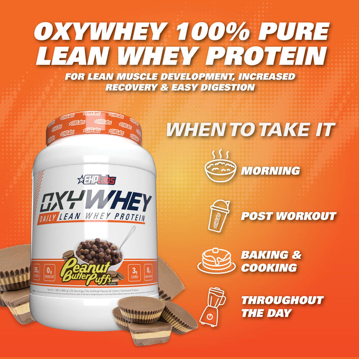 EHP Labs – OxyWhey Protein Powder – Peanut Butter Puffs – 27 Servings – 25g whey isolate
