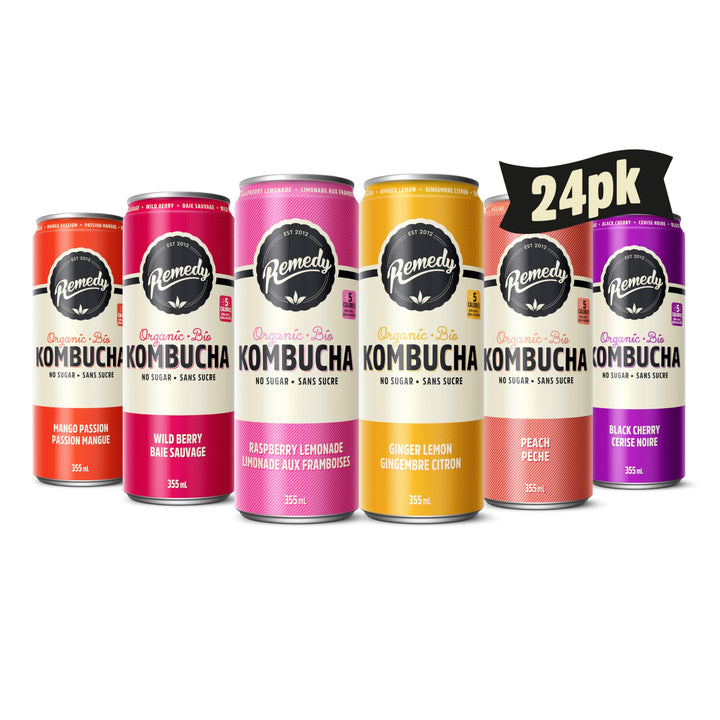 Remedy - Kombucha Variety Pack - Sugar-Free Organic Sparkling Drink - 24 x 355mL