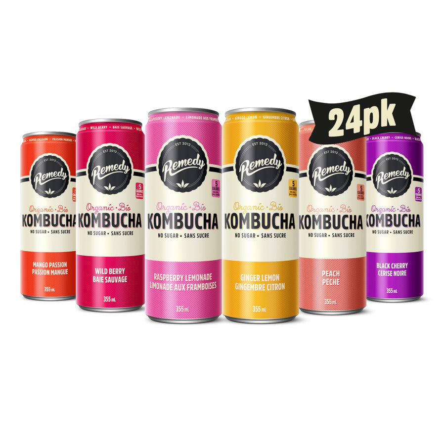 Remedy - Kombucha Variety Pack - Sugar-Free Organic Sparkling Drink - 24 x 355mL
