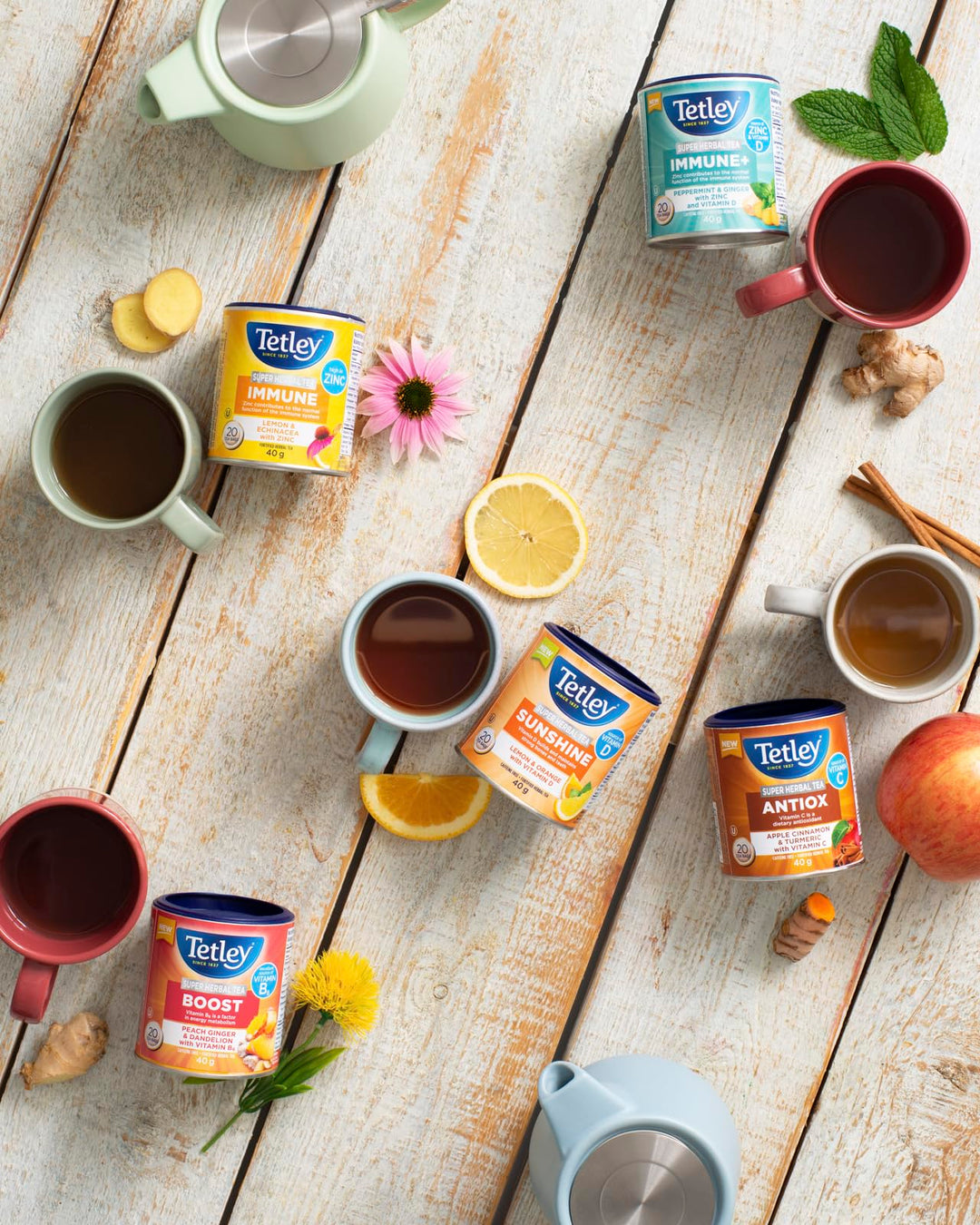 Tetley Super Herbal Antiox Apple Cinnamon & Turmeric Tea – 6 Pack (120 Tea Bags) - Canadian Distribution - Ships Free Within Canada on Orders Above CAD $199