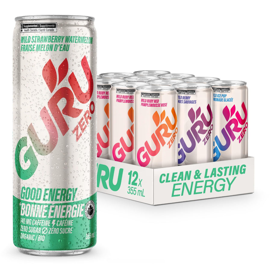 GURU – Zero Sugar Organic Energy Drink – Variety Pack – 355mL, 12 Pack