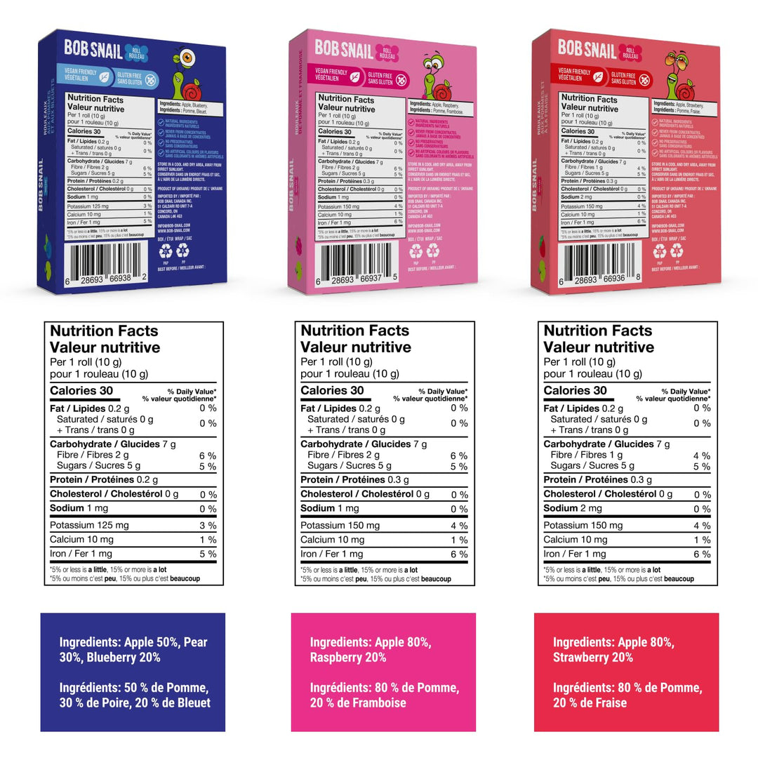 Bob Snail – Fruit Roll Ups – Mixed Fruit – 80 Rolls / 800g – No added sugar
