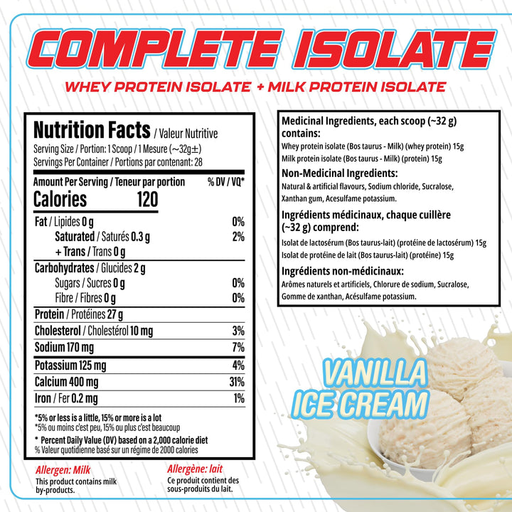Complete Isolate – Whey + Milk Protein Isolate – Vanilla Ice Cream – 2 lb