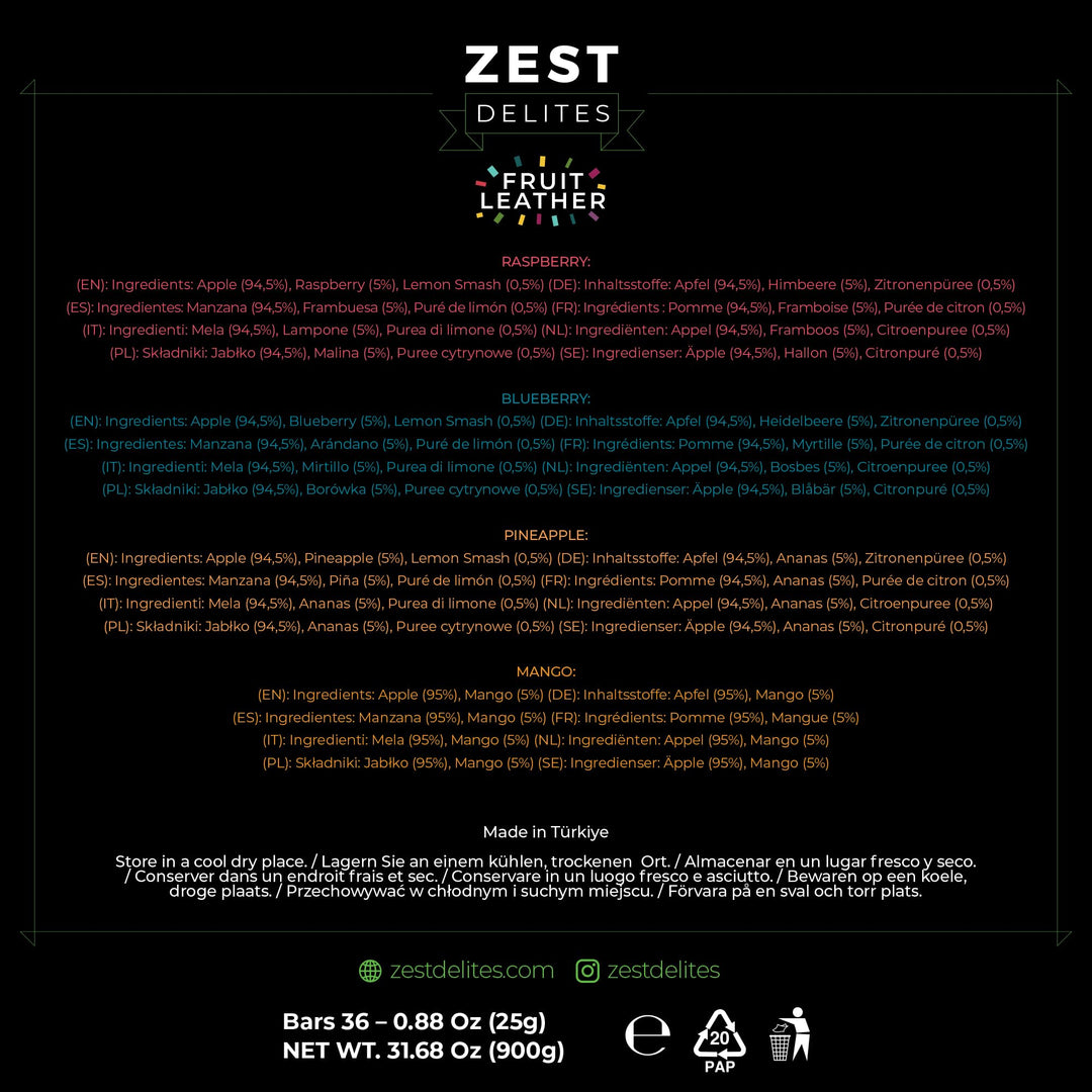 Zest Delites – Fruit Leather Lavashak – Mixed Fruit – 36 × 25g – Gluten-Free