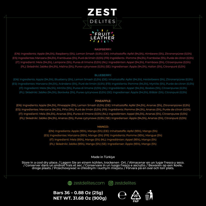 Zest Delites – Fruit Leather Lavashak – Mixed Fruit – 36 × 25g – Gluten-Free