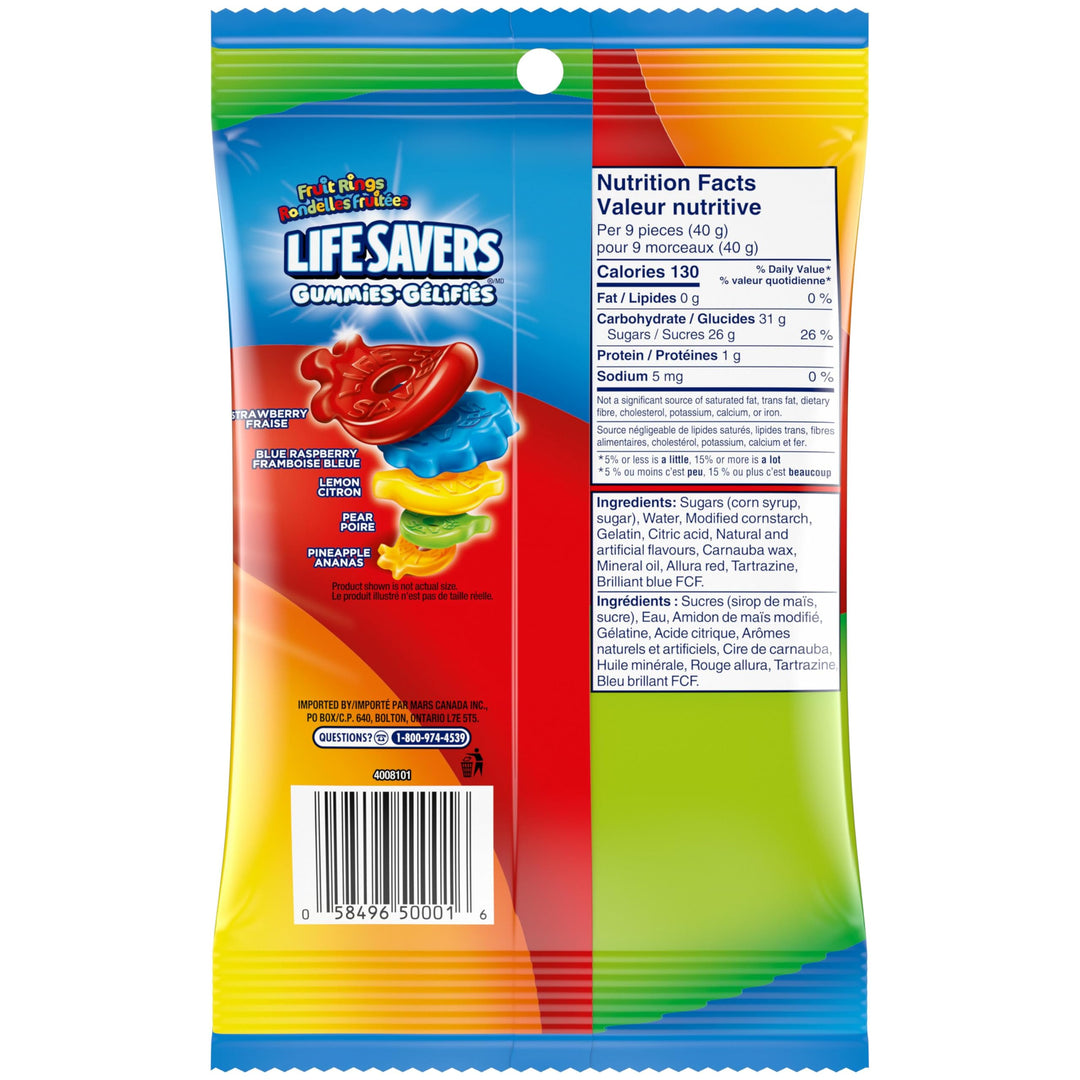 LIFE SAVERS Fruit Rings Gummy Candy – Strawberry, Pineapple, Blue Raspberry, Pear & Lemon – 2 x 180g - Canadian Distribution - Ships Free Within Canada on Orders Above CAD $199