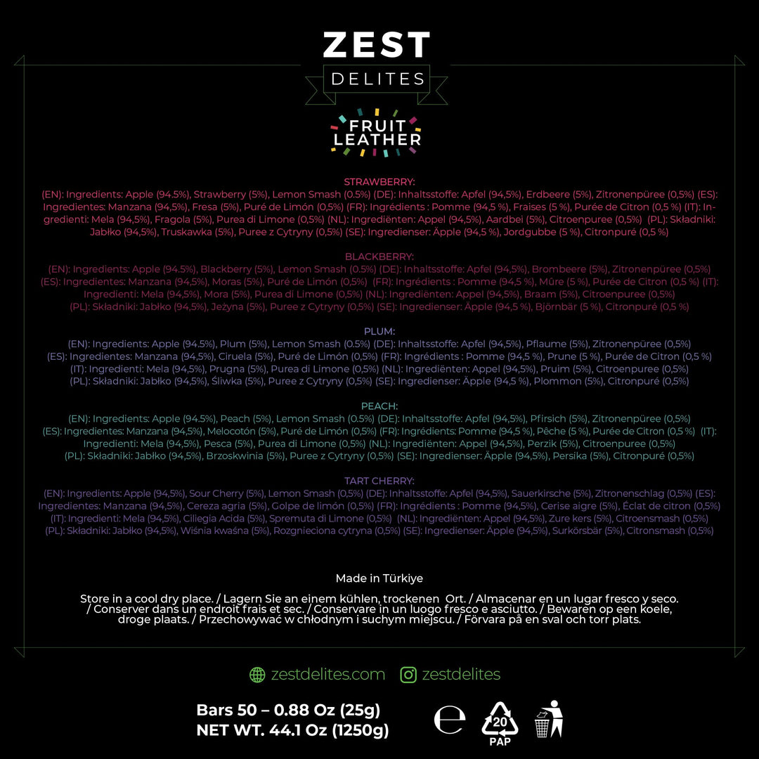 Zest Delites – Fruit Leather Lavashak – Mixed Fruit – 50 × 25g – Individually wrapped