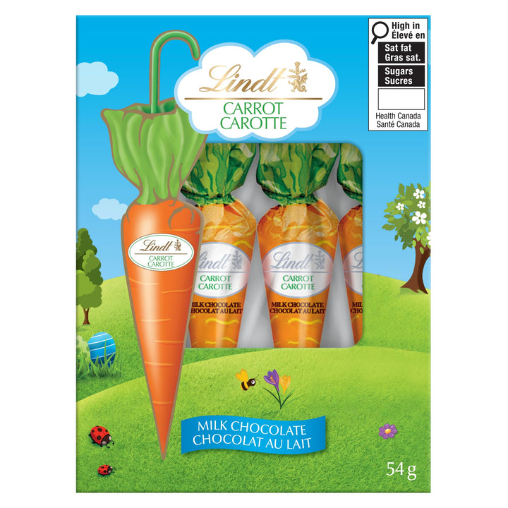 Lindt Milk Chocolate Carrots 54g – Easter Treats for Children - Canadian Distribution - Ships Free Within Canada on Orders Above CAD $199