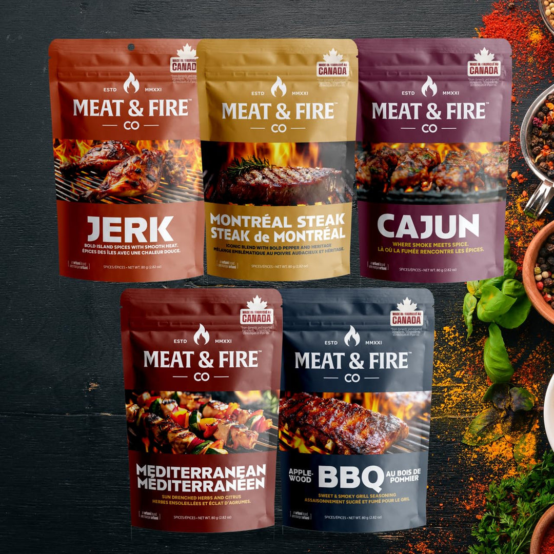Meat and Fire Co – BBQ Spices and Rubs Gift Set – 5 Gourmet Seasonings – Gift box