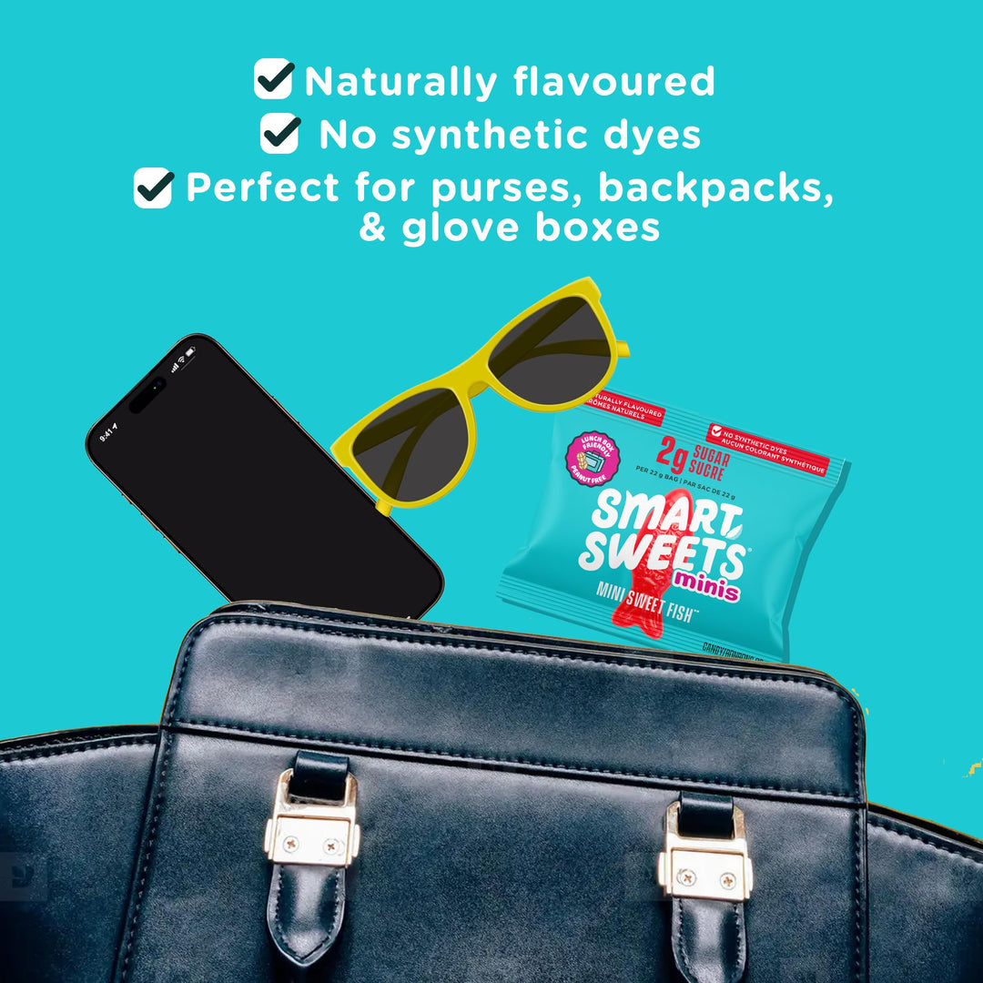 SmartSweets Minis Sweet Fish Gummies – Gluten-Free, Plant-Based Candy with 4g Sugar per Bag, 2 x 8-Pack - Canadian Distribution - Ships Free Within Canada on Orders Above CAD $199