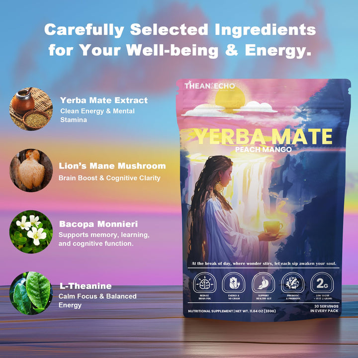 Yerba Mate – Yerba Mate Powder – Peach Mango – 30 Servings – Probiotic and prebiotic blend
