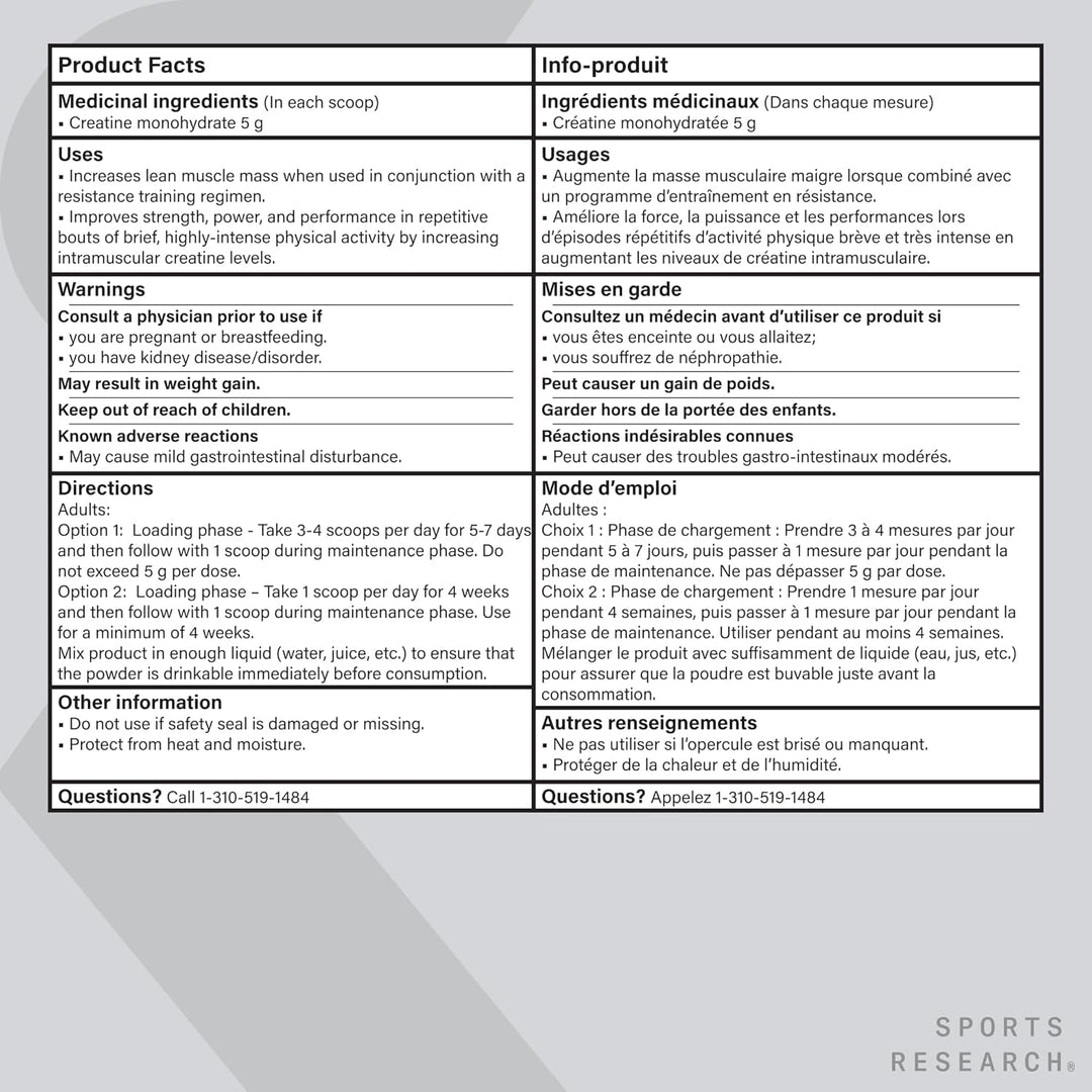 Sports Research – Creatine Monohydrate – 100 Servings