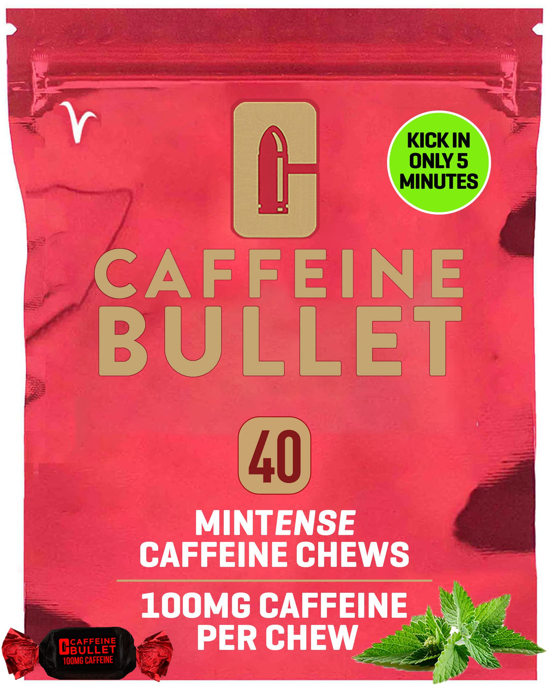 Caffeine Bullet – Energy Chews – Mint – 40 Count – 100mg Caffeine Each