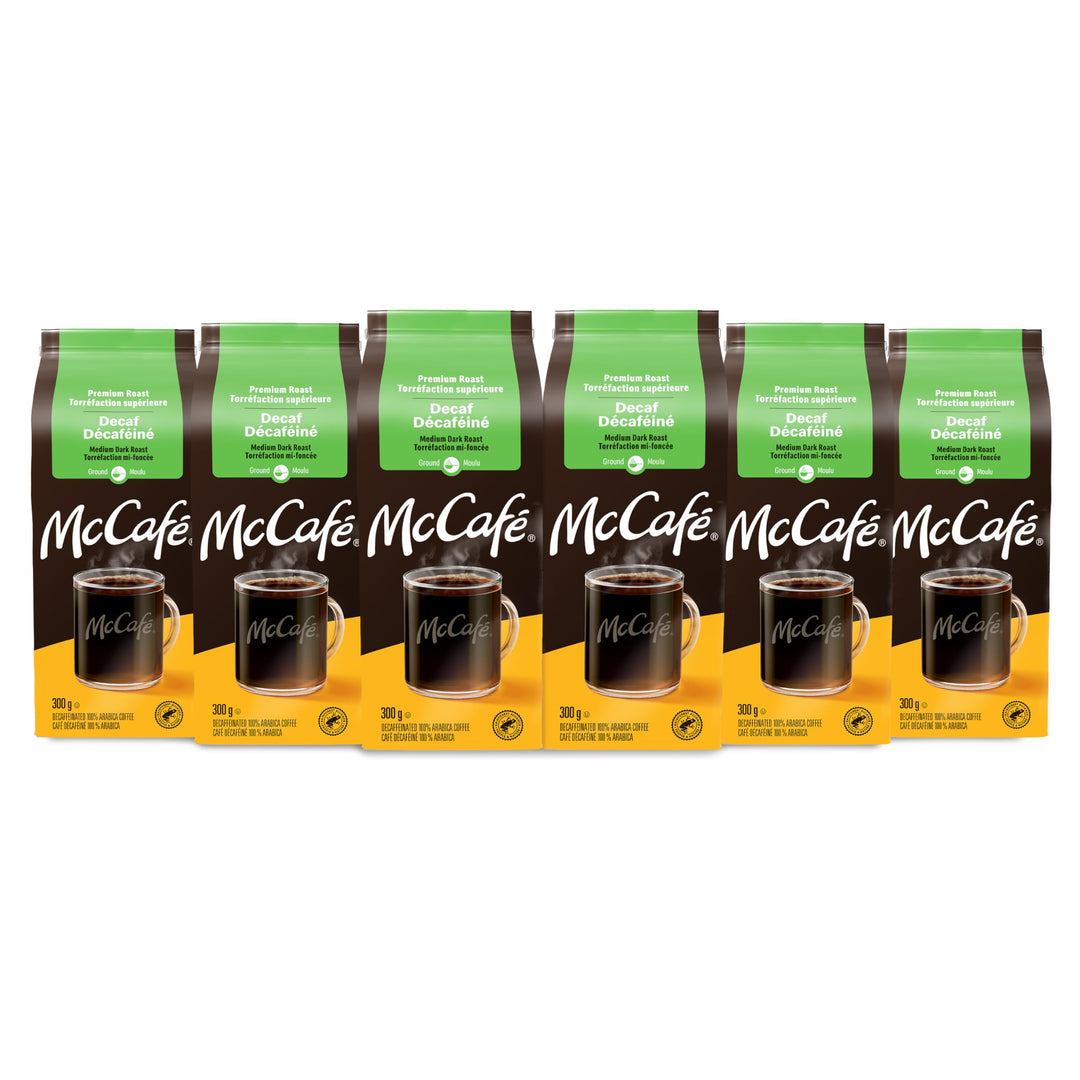 McCafé Premium Medium Dark Roast Decaf Ground Coffee, 6 x 300g - Canadian Distribution - Ships Free Within Canada on Orders Above CAD $199
