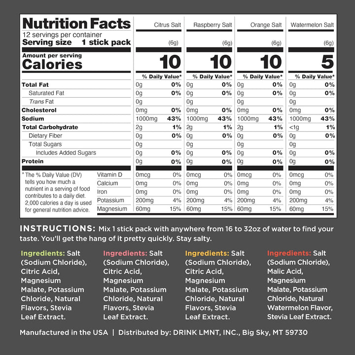 LMNT – Electrolyte Powder Packets – Variety Pack – 12 Sticks