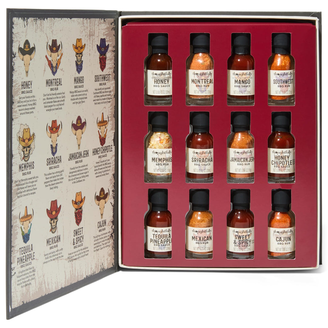 Thoughtfully – BBQ Sauce & Rub Gift Set – Western Theme – Set of 12