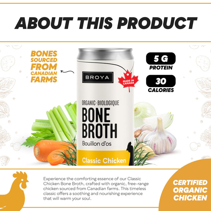 BROYA – Bone Broth – Classic Chicken – 6 × 237mL – Organic Ingredients