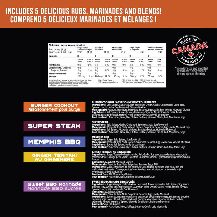 Crafted Seasoning Co. – BBQ Rubs & Spices Gift Box – 5 Pack