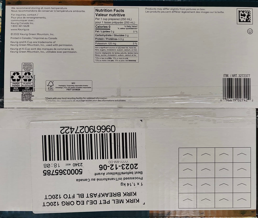 Kirkland Signature – Organic Breakfast Blend Coffee – Light Roast – 120 K Cups