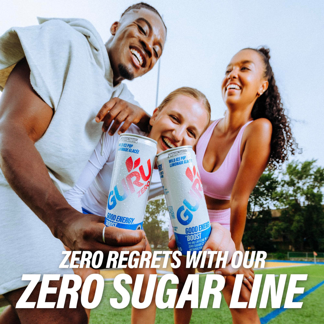 GURU – Zero Sucre Organic Energy Drink – Wild Ice Pop – 24 × 355mL – Zero sugar