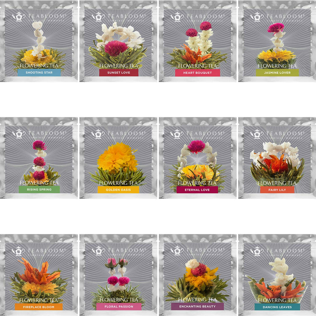 Teabloom – Flowering Tea Gift Set – Blooming Tea Flowers – 12 Flowers (36 Steeps)