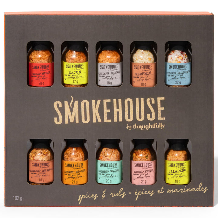 Thoughtfully (Smokehouse) – Gourmet Grilling Spice Set – Assorted Flavours – 10 Pack – Mini Glass Bottles