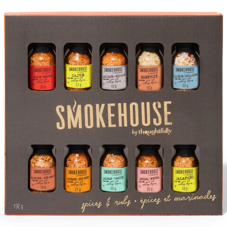 Thoughtfully (Smokehouse) – Gourmet Grilling Spice Set – Assorted Flavours – 10 Pack – Mini Glass Bottles