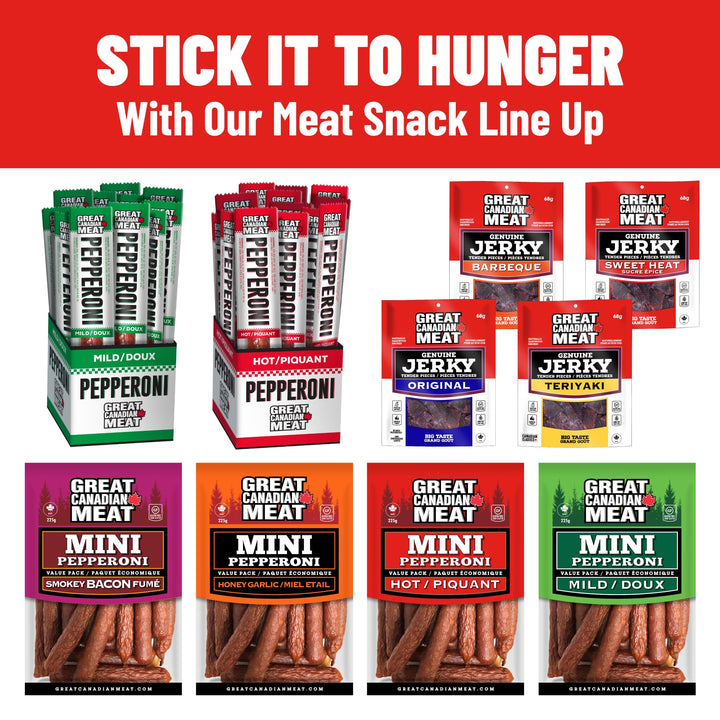 Great Canadian Meat – Pepperoni Sticks – Hot – 18 × 22g – High protein snack