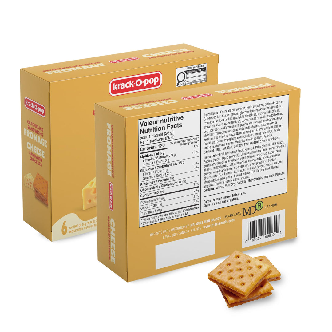 Krack-O-Pop Cheese Sandwich Crackers – 2 x 156g Box - Canadian Distribution - Ships Free Within Canada on Orders Above CAD $199