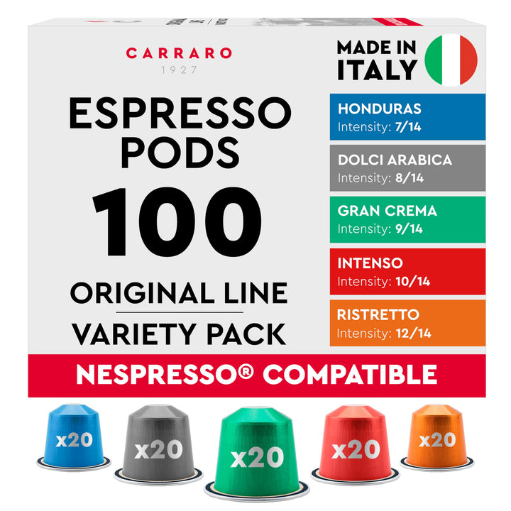 CARRARO 1927 - Coffee Pods Variety Pack - 100 Aluminum - Nespresso Original Compatible
