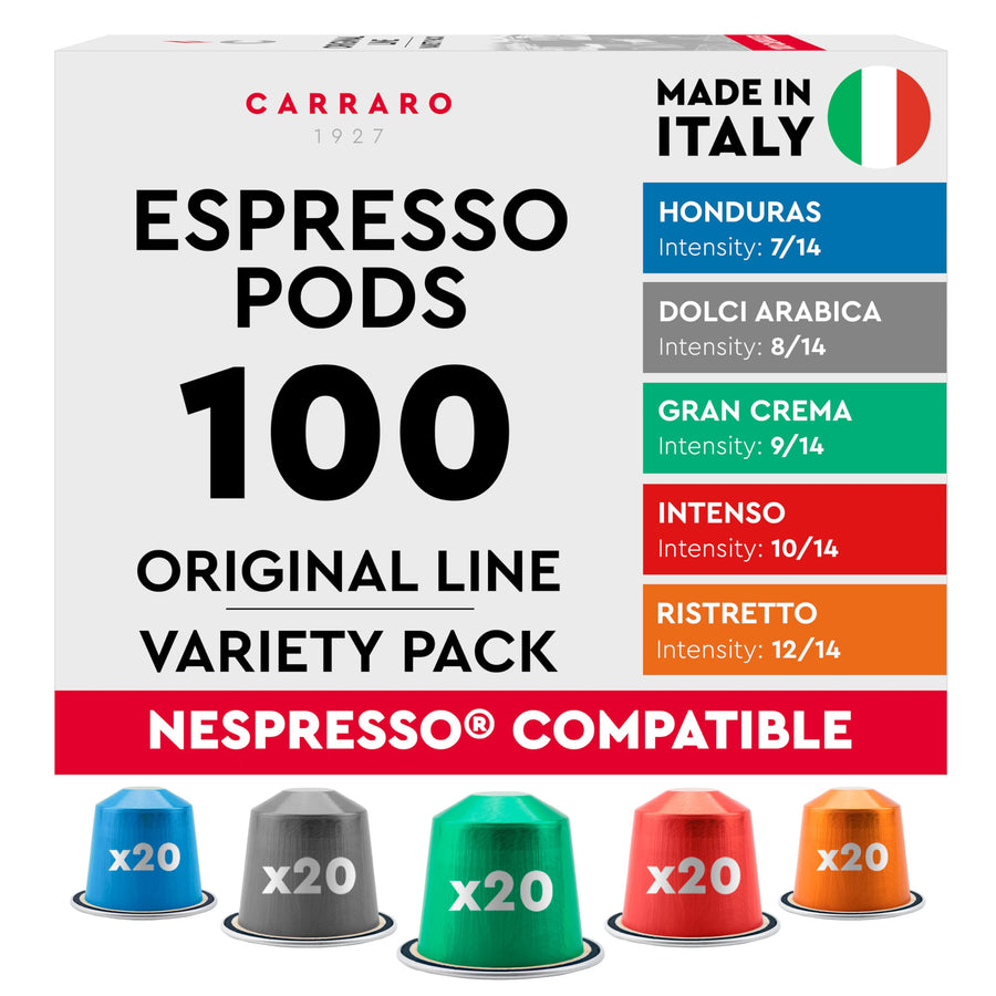 CARRARO 1927 - Coffee Pods Variety Pack - 100 Aluminum - Nespresso Original Compatible