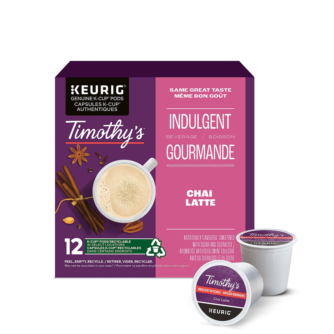 Timothy's Chai Latte K-Cup Pods – 12 Count Single Serve Capsules - Canadian Distribution - Ships Free Within Canada on Orders Above CAD $199