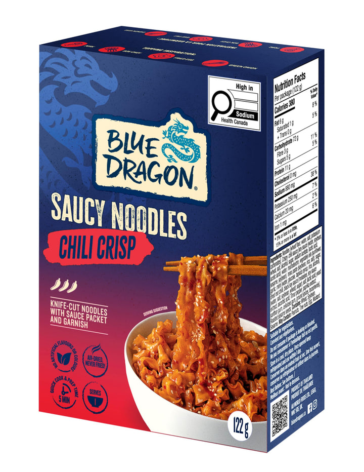 Blue Dragon Saucy Noodles Chili Crisp 2 x 122g – Gourmet Noodle Dish Ready in 5 Minutes - Canadian Distribution - Ships Free Within Canada on Orders Above CAD $199