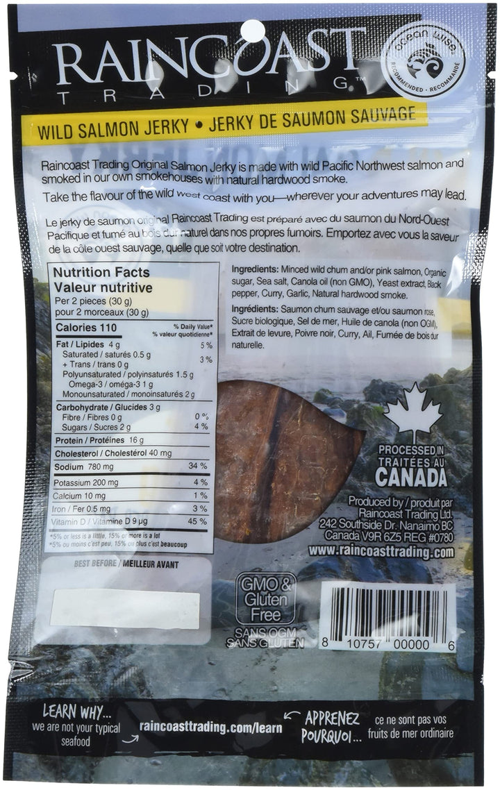 RAINCOAST TRADING CO Original Wild Salmon Jerky, 2 x 50g - Canadian Distribution - Ships Free Within Canada on Orders Above CAD $199