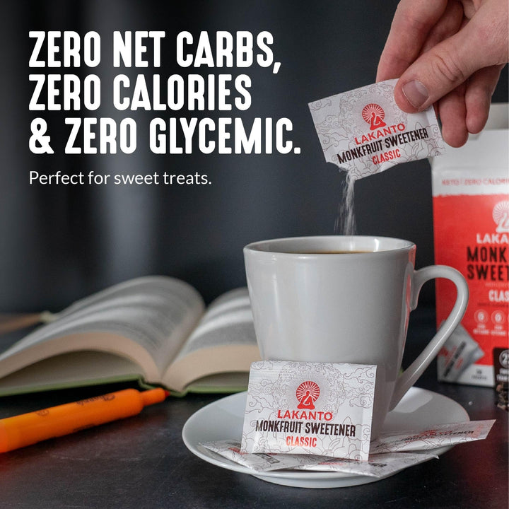 Lakanto Monkfruit Sweetener Packets with Erythritol - Zero Calorie Sugar Alternative, Keto & Diabetic Friendly (2 x 3g, 30 Packets) - Canadian Distribution - Ships Free Within Canada on Orders Above CAD $199