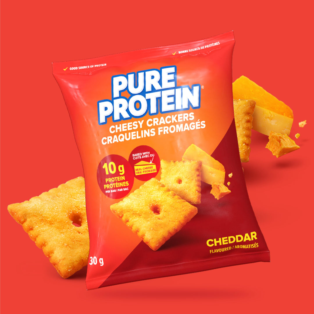 Pure Protein Cheddar Cheesy Crackers - 10G Protein Per Serving, Pack of 8 - Canadian Distribution - Ships Free Within Canada on Orders Above CAD $199