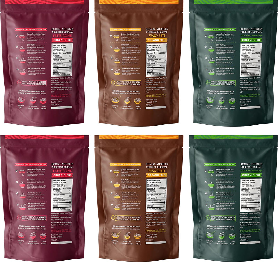 52USA – Organic Konjac Shirataki Noodle – Angel Hair Fettuccine Variety Pack – 1500g 6 Pack – Low carb keto friendly