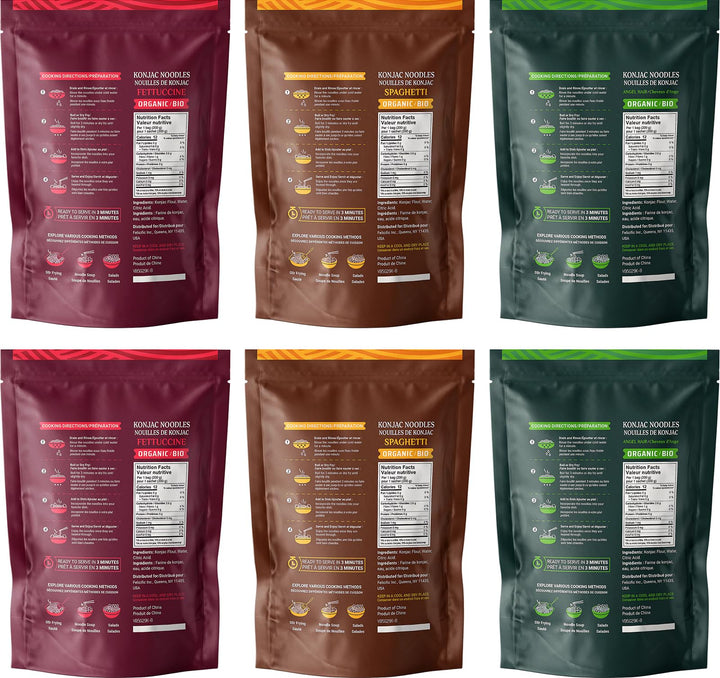 52USA – Organic Konjac Shirataki Noodle – Angel Hair Fettuccine Variety Pack – 1500g 6 Pack – Low carb keto friendly