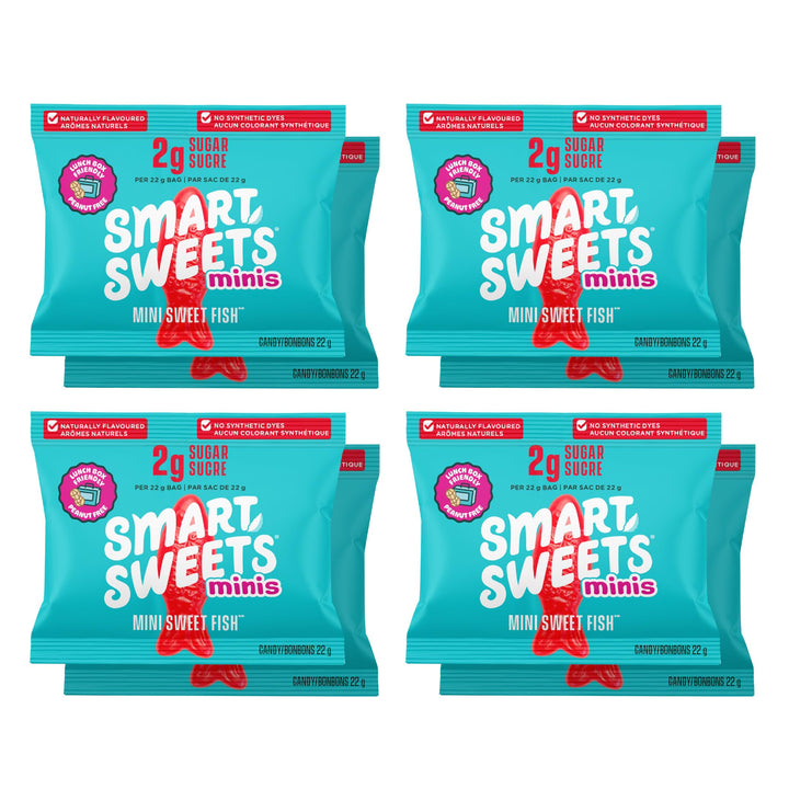 SmartSweets Minis Sweet Fish Gummies – Gluten-Free, Plant-Based Candy with 4g Sugar per Bag, 2 x 8-Pack - Canadian Distribution - Ships Free Within Canada on Orders Above CAD $199