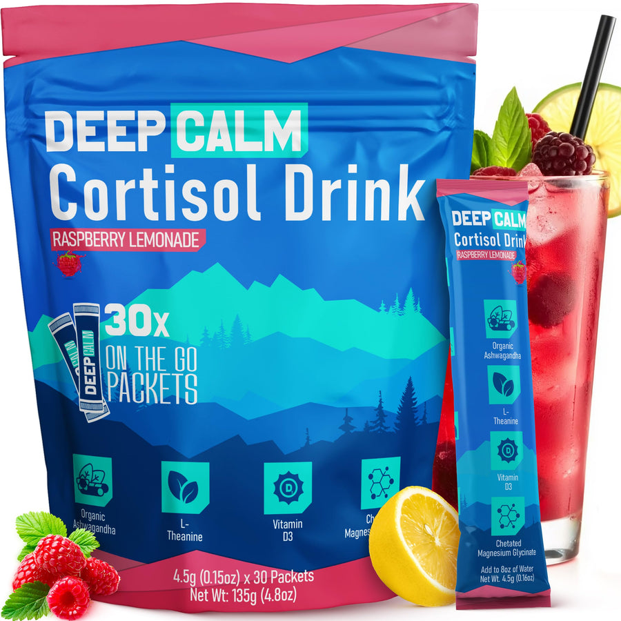 DeepCalm – Cortisol Super Drink Packets – Raspberry Lemonade – 30 Pack
