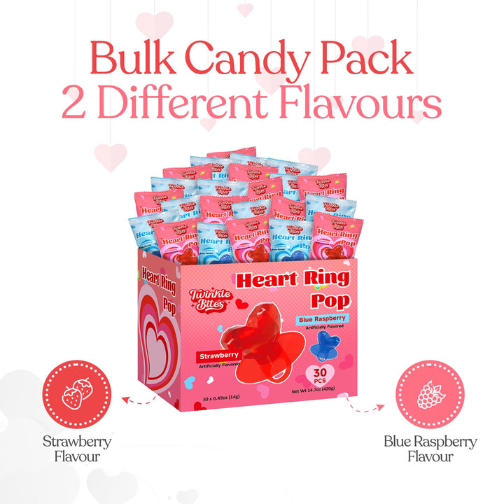 Paquet de 30 bonbons pour la Saint-Valentin – Sucettes emballées individuellement sur le thème des fêtes – Saveurs délicieuses : fraise et framboise bleue