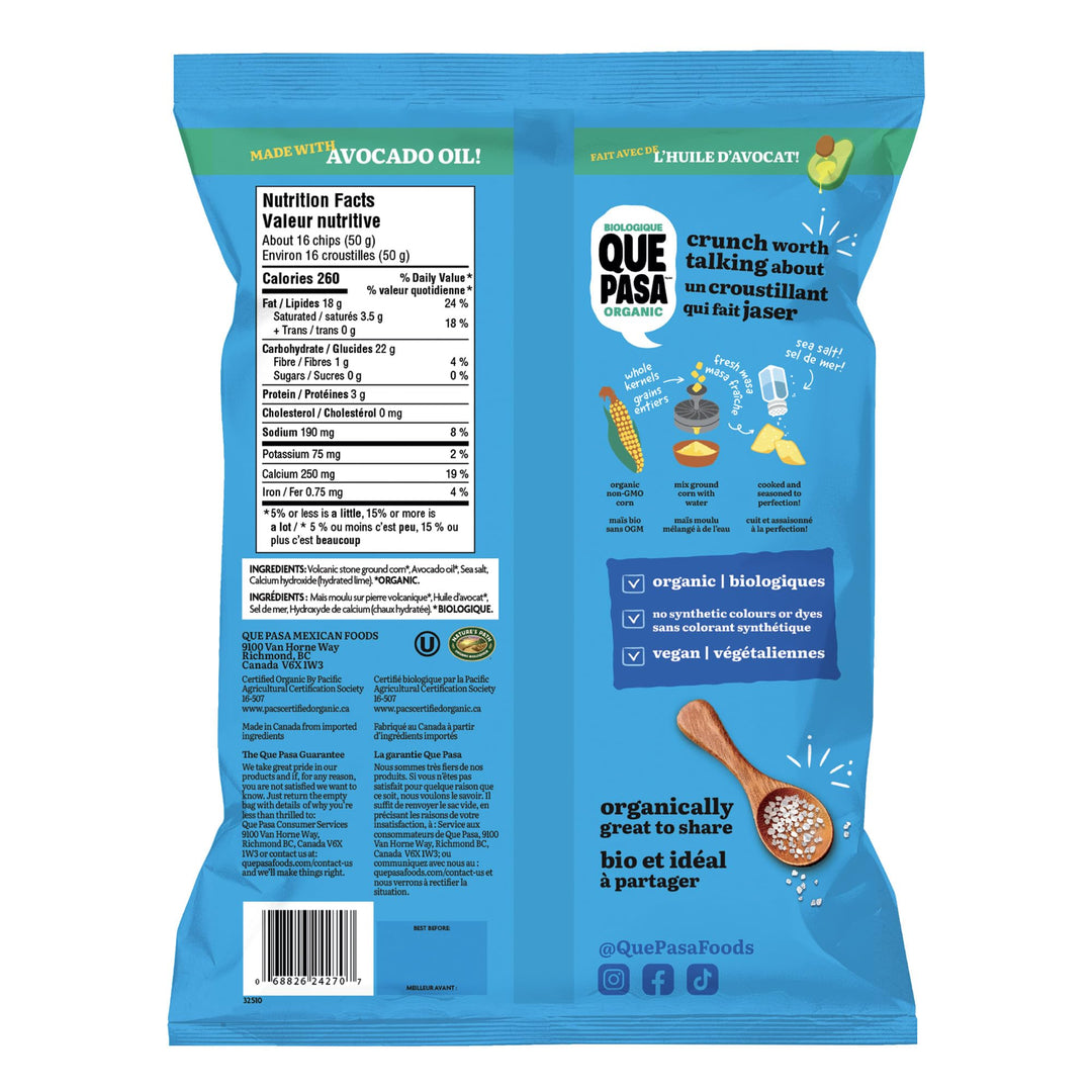 Que Pasa Organic Salted Dippers Tortilla Chips - 12 Pack (170g each) | Gluten Free & Non-GMO - Canadian Distribution - Ships Free Within Canada on Orders Above CAD $199