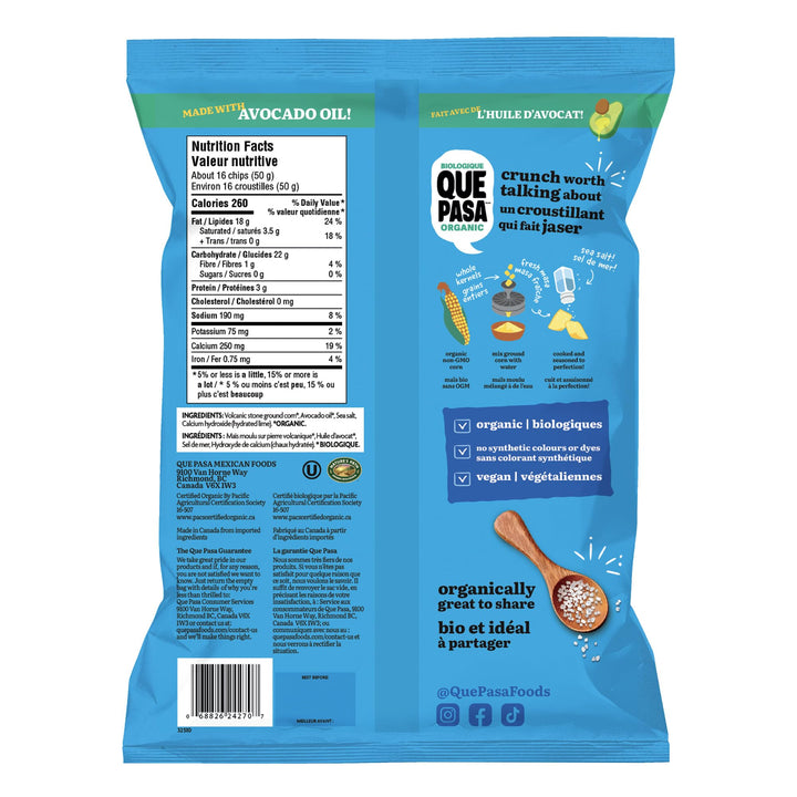 Que Pasa Organic Salted Dippers Tortilla Chips - 12 Pack (170g each) | Gluten Free & Non-GMO - Canadian Distribution - Ships Free Within Canada on Orders Above CAD $199