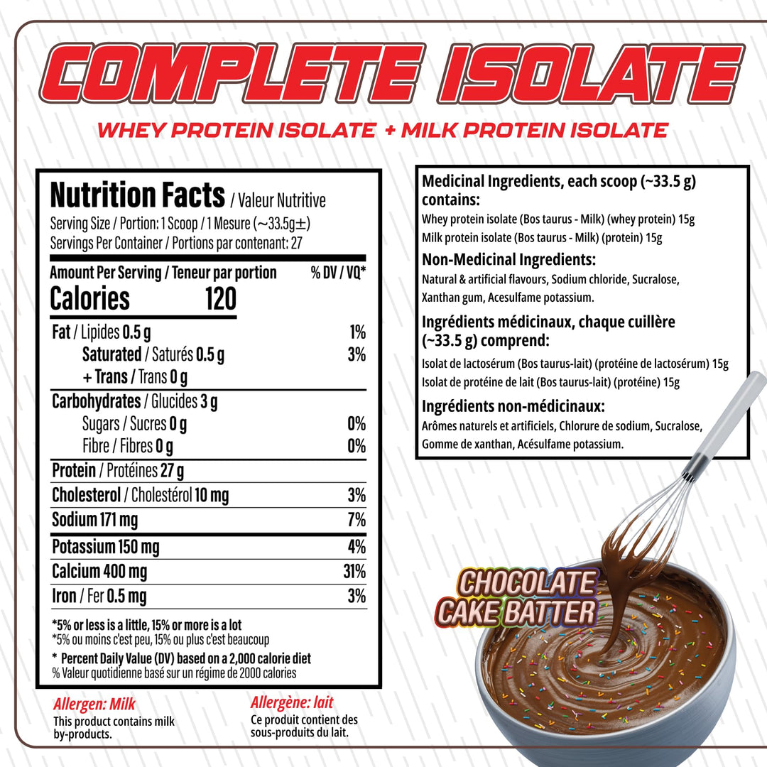 Complete Isolate – Protein Powder – Chocolate Cake Batter – 27 Servings – Zero sugar