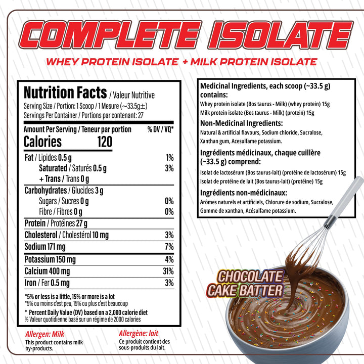 Complete Isolate – Protein Powder – Chocolate Cake Batter – 27 Servings – Zero sugar