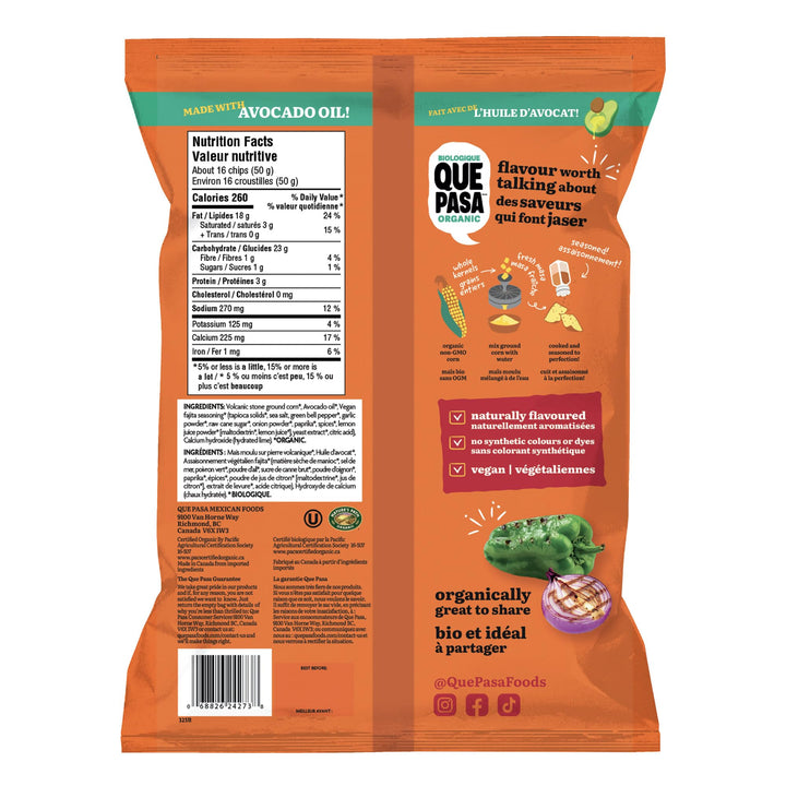 Que Pasa Organic Fajita Dippers Tortilla Chips - 12 Pack (170g Each) | Gluten Free & Non-GMO - Canadian Distribution - Ships Free Within Canada on Orders Above CAD $199