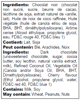 Ingredients list in English and French