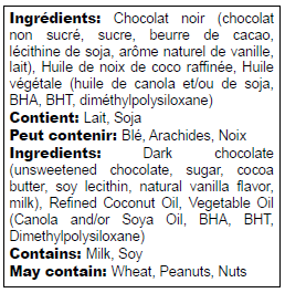 Ingredients list in English and French