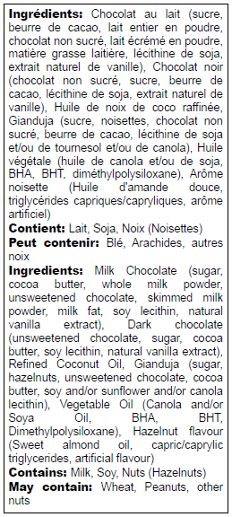 Ingredients list in English and French